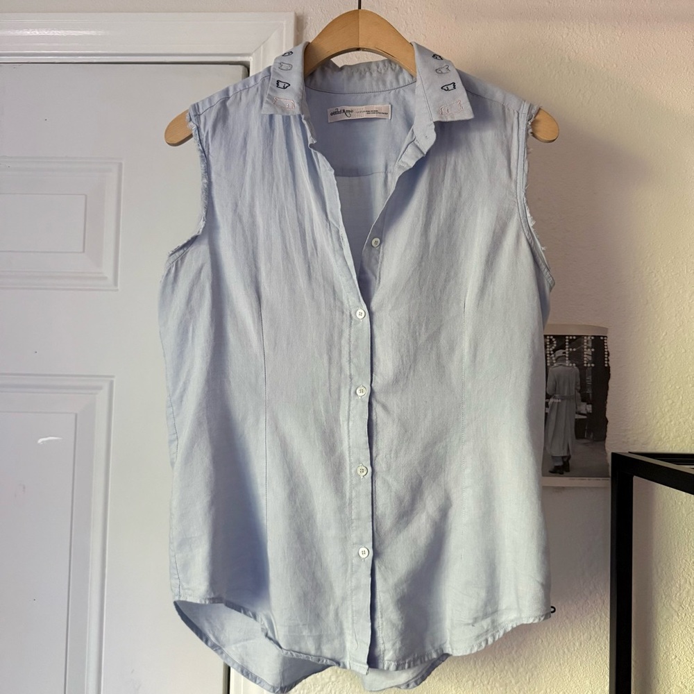 OTTOD’AME chambray blue embroidered ghost collar‎ button up tank shirt top